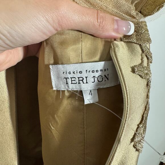 Rickie Freeman Teri Jon Gown 4 Gold Floral Jacquard Applique Mother of the Bride - Picture 9 of 12